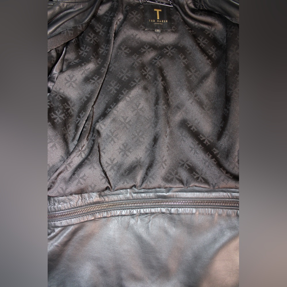 Ted Baker Black Yaswin 100% Ovine Leather Biker Jacket - Picture 14 of 17